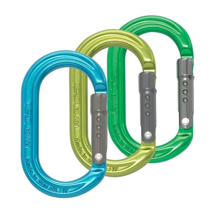 Isc Carabiner, Straight, 2.9 in. Length, Aluminum, Green/Gold/Turquoise, 3 PK ISCAC-STG3
